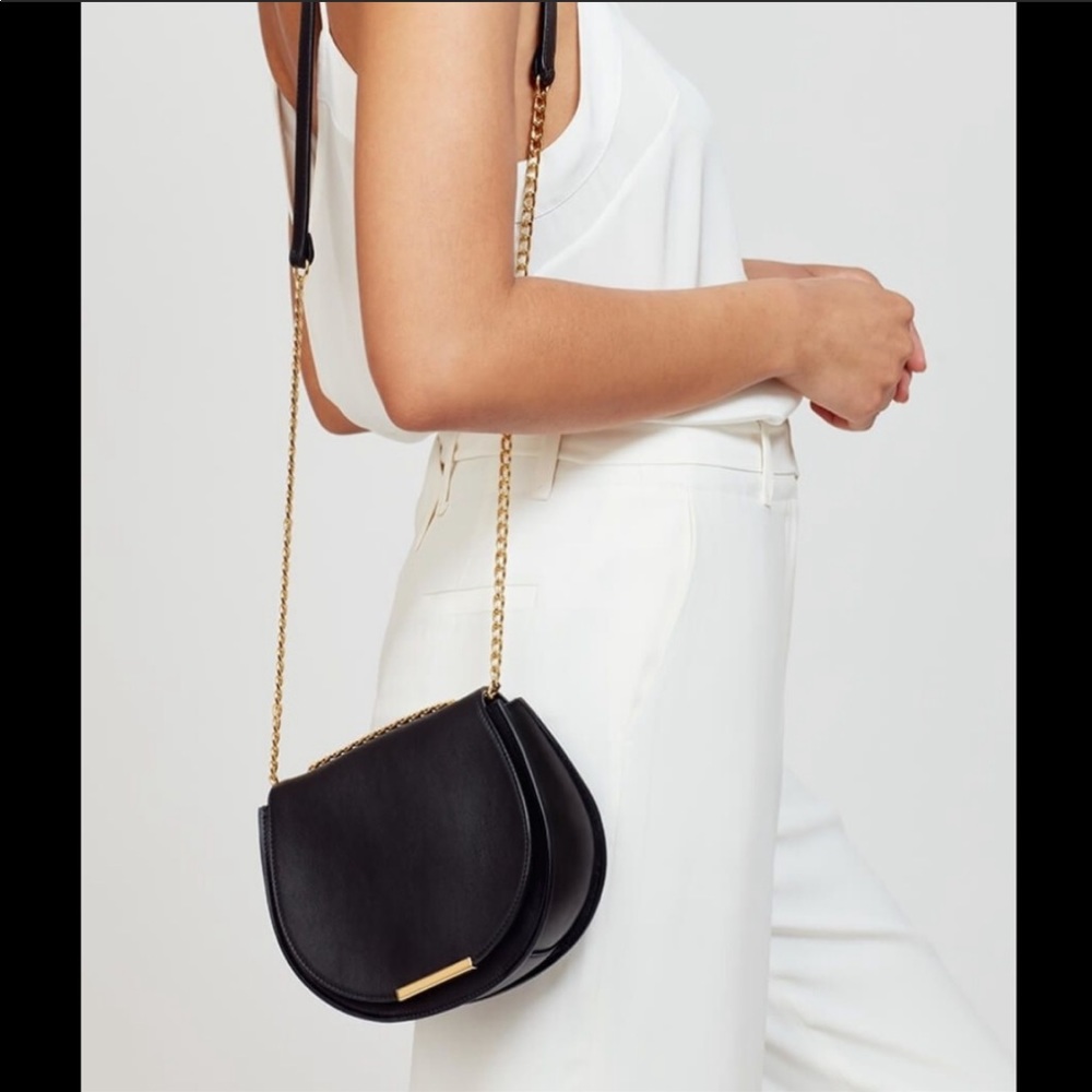 Cuyana mini Saddle Bag - Black with gold chain